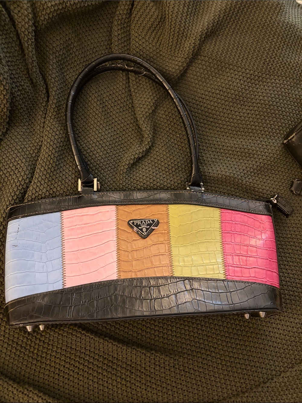 Multicolor Croc-Embossed Leather Shoulder Bag